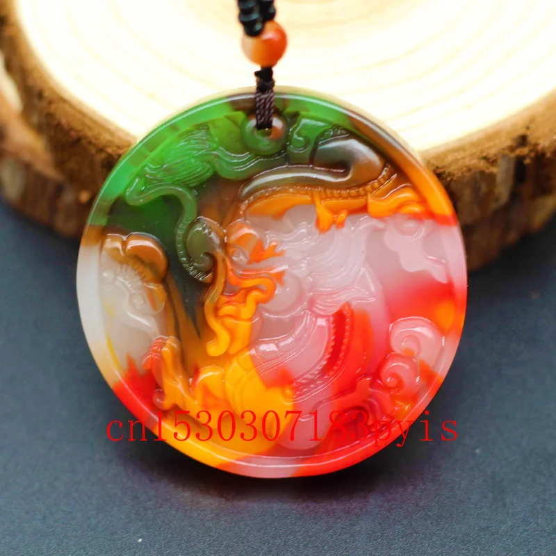 Цветное ожерелье с подвеской в виде Нефритового дракона китайские резные