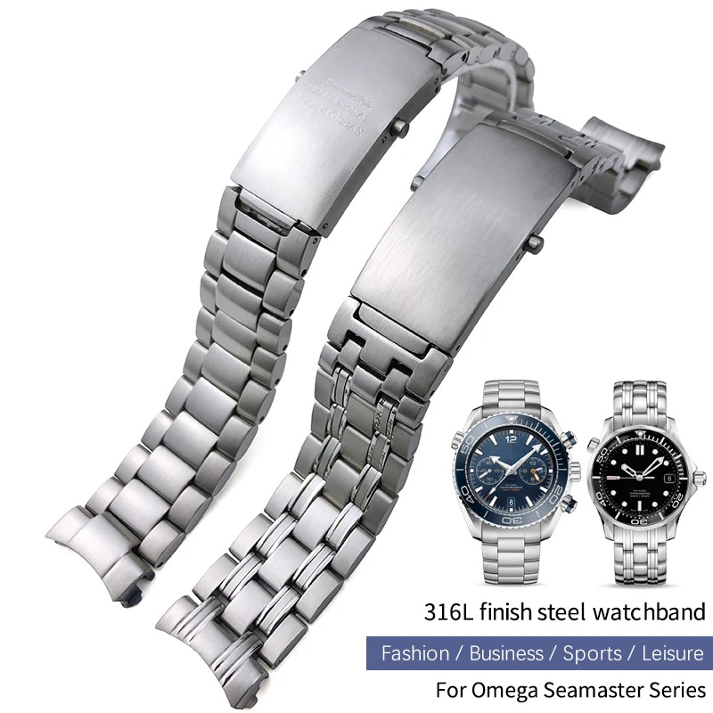 Correa de repuesto de acero inoxidable para reloj, accesorios de pulsera de plata sólida de 20mm para Omega Seamaster 300 Ocean 007 316L, 22mm