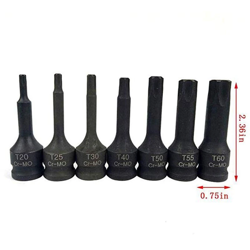 7 Pcs ударная головка биты 3/8 дюймов драйвер метрических Star Torx шестигранные шлицевая отвертка бит гнездо набор инструментов