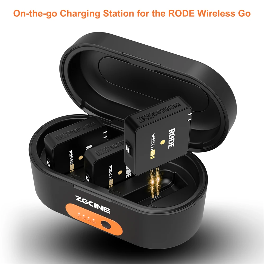 

For ZG-R30 Wireless Charging Case Rode Wireless GO Microphone System Build-in 3400mAh Battery Fast Charging Compact Portable