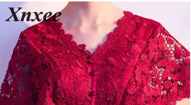 Xnxee сексуальное однотонное Красное Кружевное длинное платье с длинным рукавом