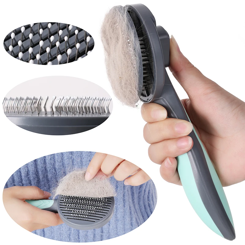 

Гребень для удаления шерсти домашних животных, из нержавеющей стали, с иглами, самоочищающаяся щетка, уход за длинными и короткими волосами ...