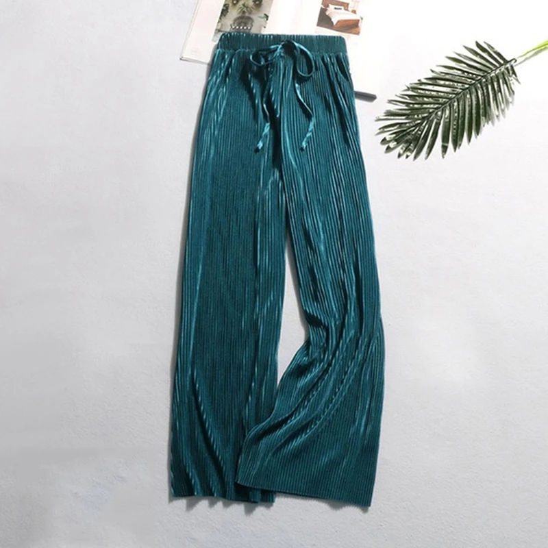 

GAOKE Summer Wide Leg Pants For Women Casual Elastic High Waist 2020 New Fashion Loose Long Pants Pleated Pant Trousers Femme