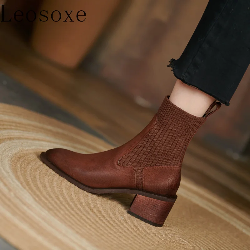 

New Women's Boots 2021 Winter Leather Midrange Boots Fashionable Chelsea Ankle Boots Outdoor Casual Platform Shoes Women