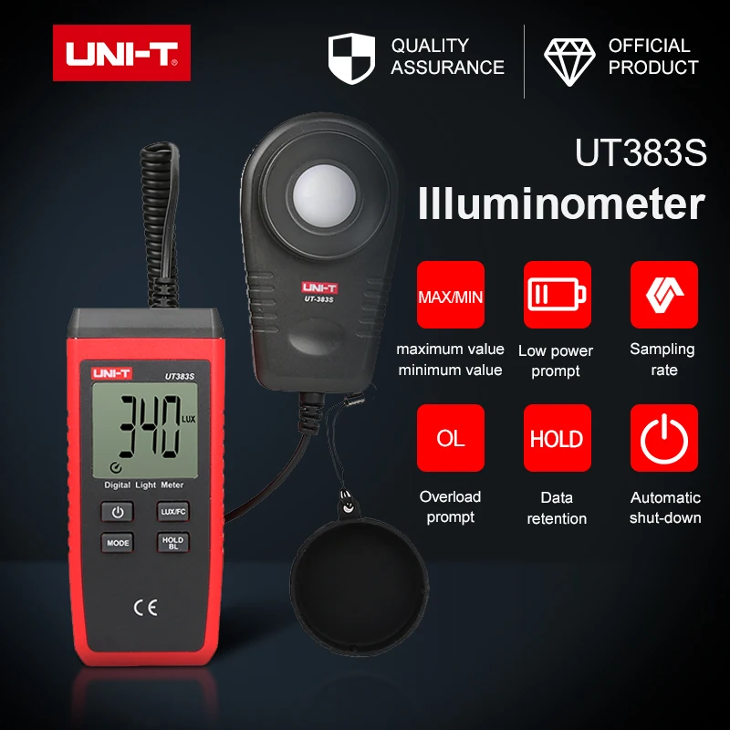 Цифровой светильник UT383S, цифровой измеритель Iluminance, разделительный зонд, Автоматический диапазон, индикация низкого заряда батареи, индикация перегрузки(LO/HI