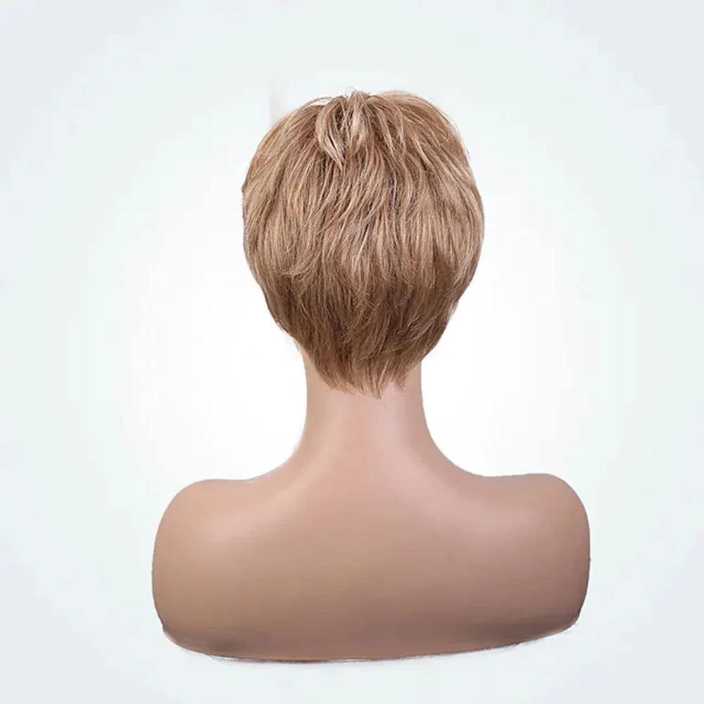 

Human Hair Natural Straight Bob Short Pixie Cut Asymmetrical Style Women Short Capless Wig real hair wigs