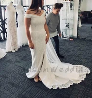 modest lace wedding dress 2020 sexy off the shoulder plus size beach wedding dresses cheap bohemin bridal gowns with slits