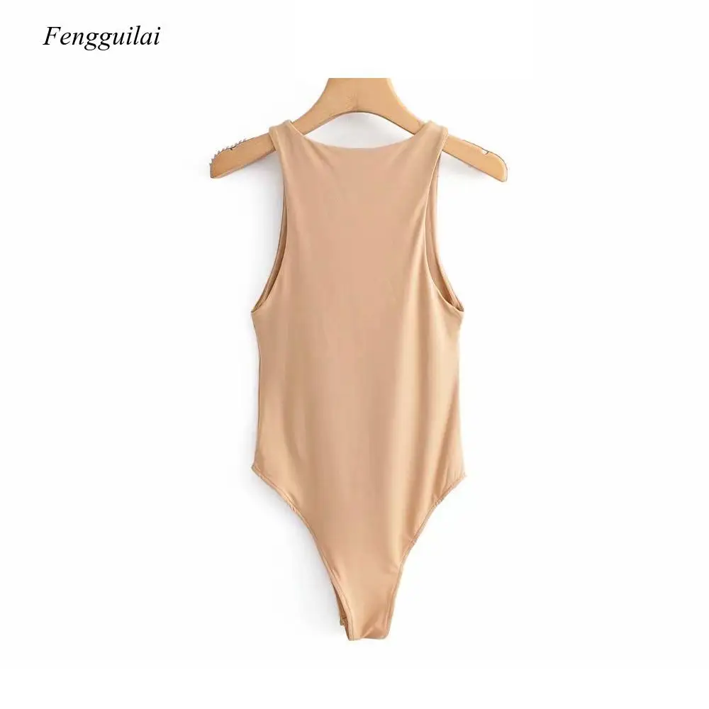 

Sexy women bodycon slim elastic khaki bodysuit 2020 fashion elegant ladies casual club party sleeveless bodysuits femme tops