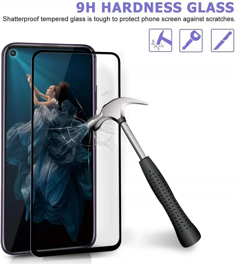 

VSKEY 10PCS 2.5D Full Glue Tempered Glass for Huawei Honor 20S Full Cover Screen Protector Anti Scratch Protective Film