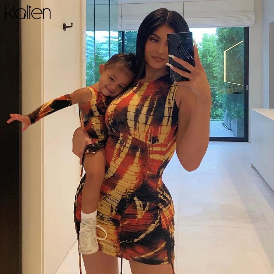 KLALIEN 2019 осенне-зимнее женское вечернее уличное платье без рукавов с принтом и