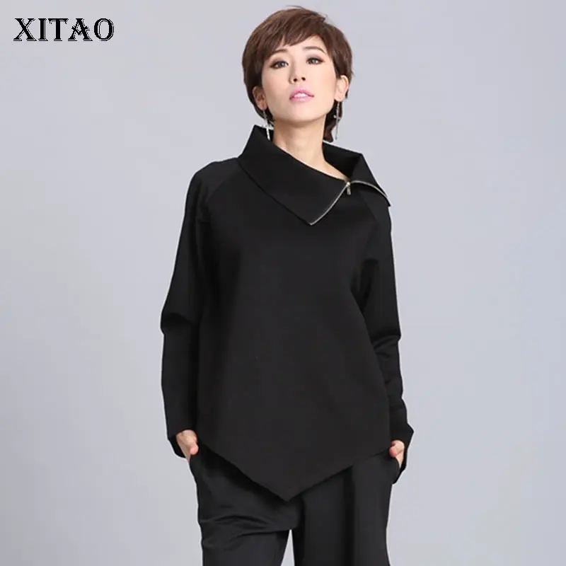 XITAO Асимметричная черная футболка Женская корейская мода новый повседневный