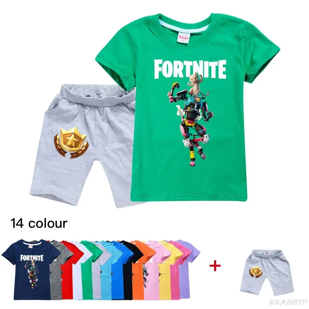 Футболка Fortnites для мальчиков и девочек топ + штаны комплект из 2 предметов детская