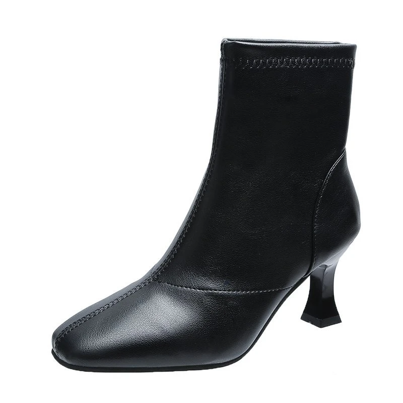 

Женские ботинки с острым носком, бежевые эластичные ботильоны из пряжи, обувь на толстом каблуке, Осень-зима 2021