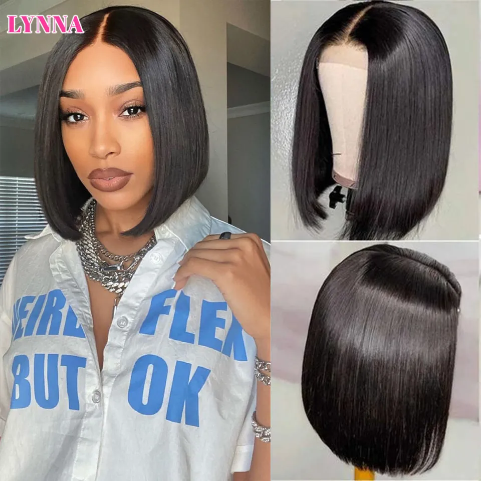 13x4 Short Lace Human Hair Wigs Remy Brazilian Straight Bob Wig Pre Plucked With Baby Hair Closure Wigs 150% 4x4 Closure Wig
