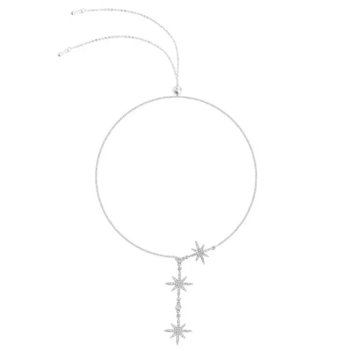 Изысканная подвеска Стразы в виде звезды серебряное ожерелье серебряного цвета