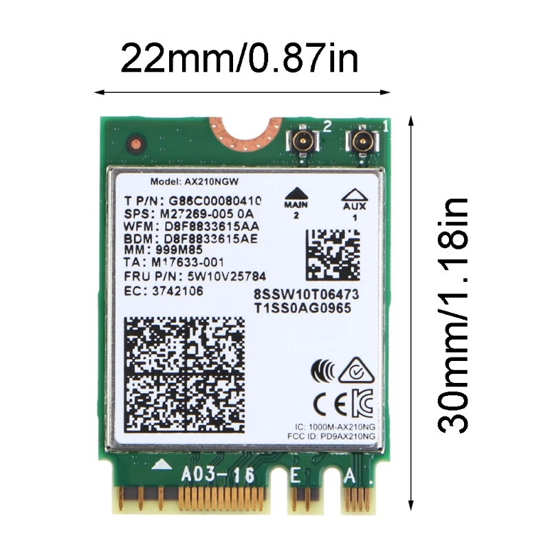 

Wireless 2400Mbps WiFi 6 AX210 M.2 802.11ax 2.4Ghz 5Ghz Dual Band Bluetooth 5.2 Card Adapter for Laptop