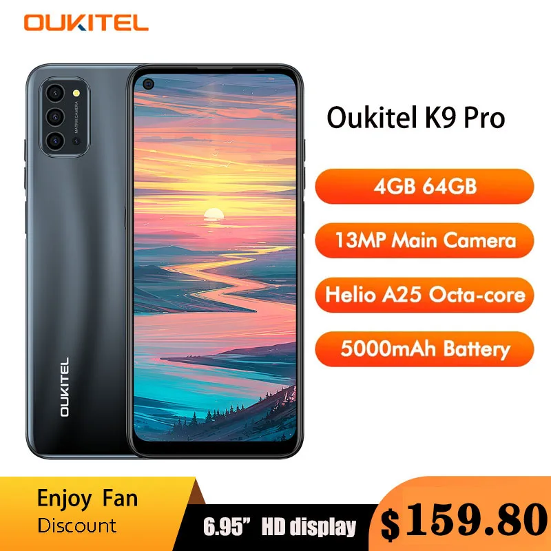 OUKITEL K9 Pro 6.95'' HD+ 4GB+64GB Smartphone Android 11 Helio A25 Octa Core 13MP Rear Camera 5000mAh Cell Phone Fingerprint