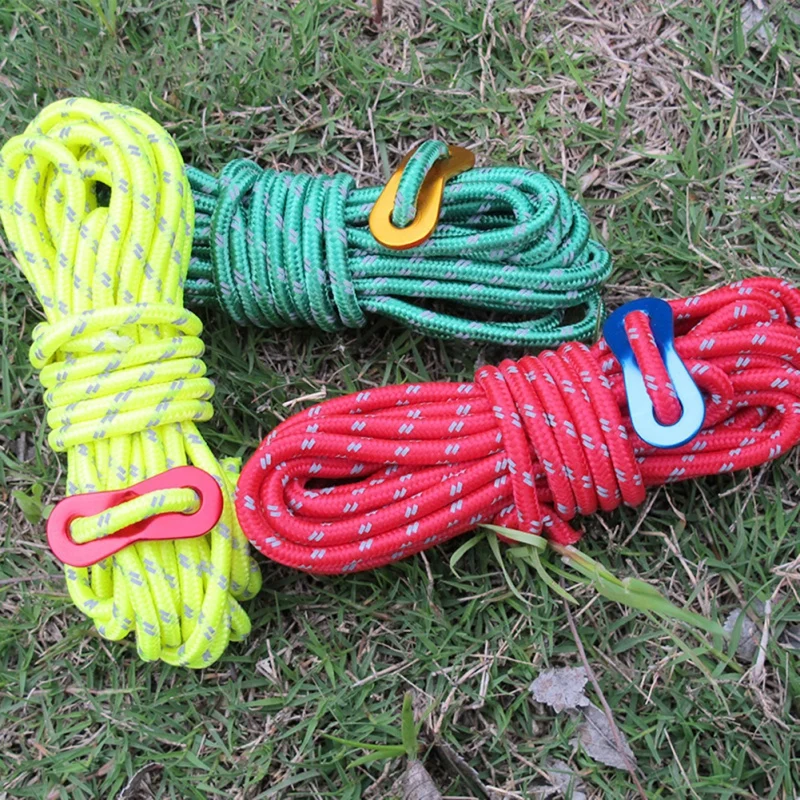 4m Reflective Paracord Outdoor Camping Tent Wind Rope 4mm Sun Shelter Awning With Aluminum Alloy Buckle | Спорт и развлечения