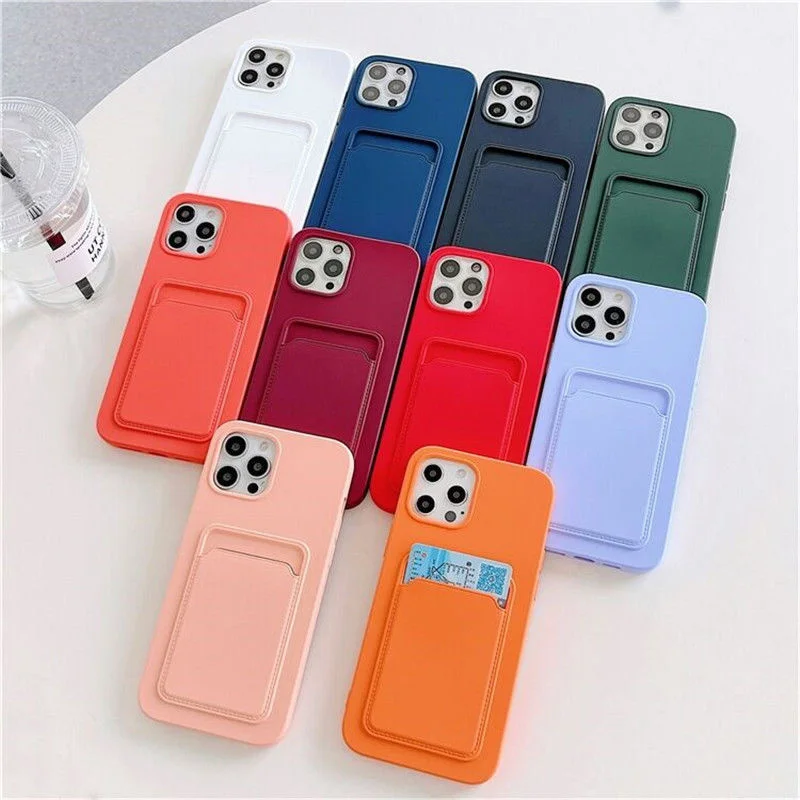 

For iphone 11 13 12 Pro Max XS XR 8 7 6 Plus Phone Case Solid Color All-inclusive Wallet Card Package Function Anti-fall Cover