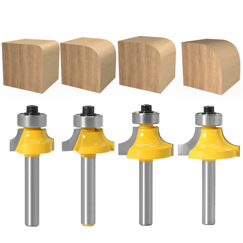 

4PC 1/4 Inch Shank Carbide Round Over Edging Router Bit 6.35mm Shank Radius 1/8" 3/16" 1/4" 5/16" Woodworking Milling Cutter