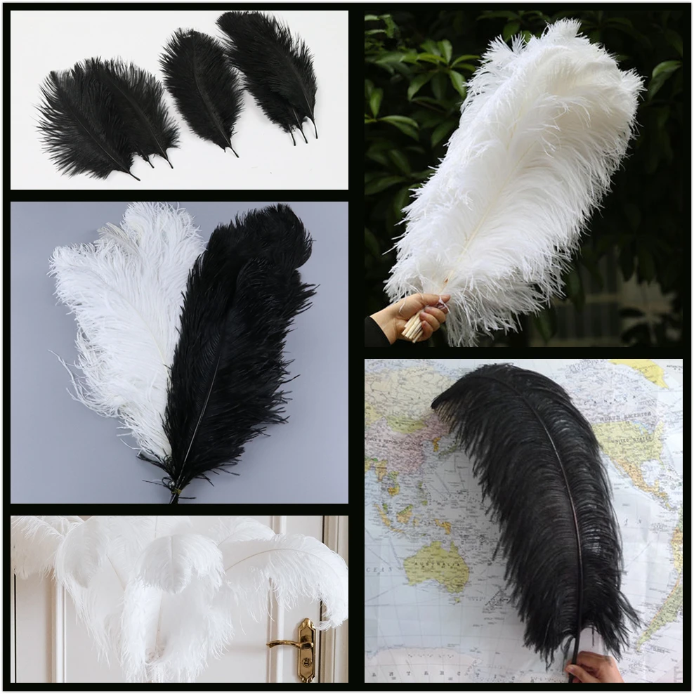 Черно белые страусиные перья 15 75 см настоящие украшение для свадебвечерние