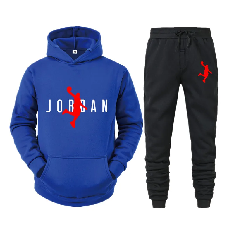 

Winter hot-selling high-end brand men's sportswear fleece hoodie men's suit fashion casual hip-hop clothing 2-piece set Jordan