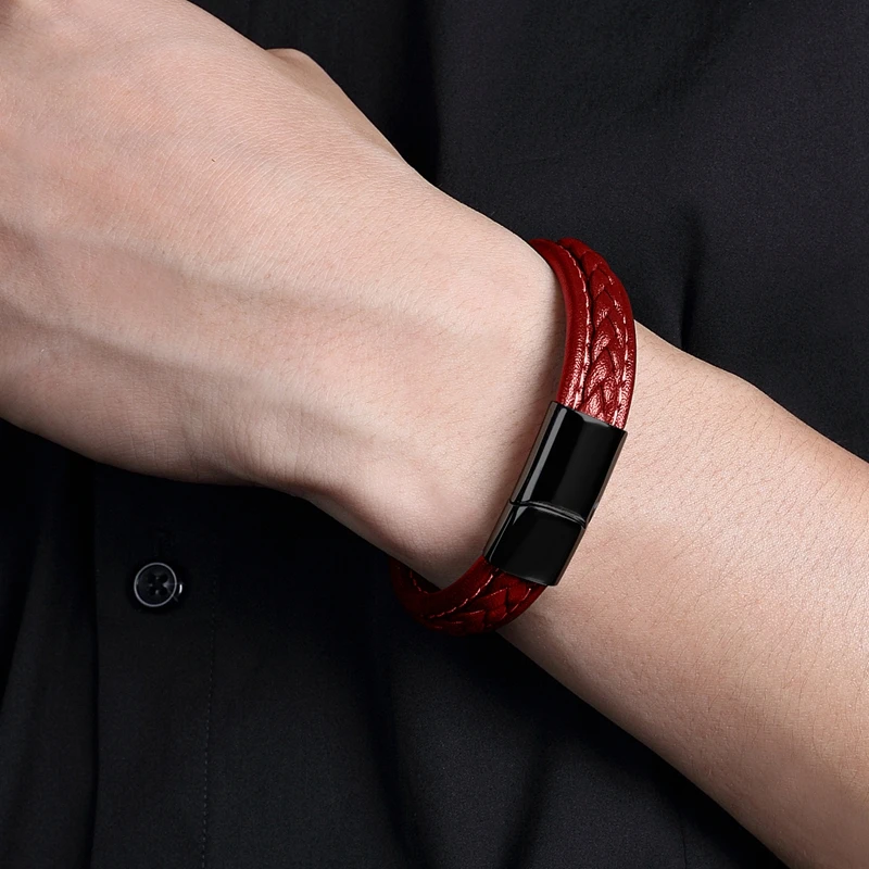 Мужской плетеный кожаный браслет MOZO модный ручной работы из нержавеющей стали с