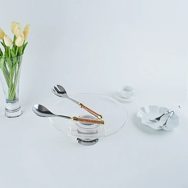 Нержавеющая сталь набор столовых приборов золотистого салатная ложка вилок