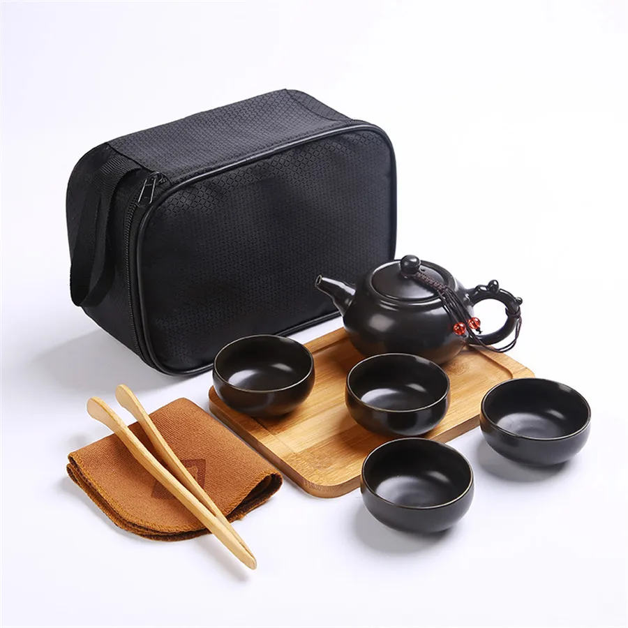 

Handmade Chinese Japanese Vintage Kungfu Gongfu Tea Set Porcelain Teapot Teacups Bamboo Tea Tray Tea Mat with a Portable Bag New