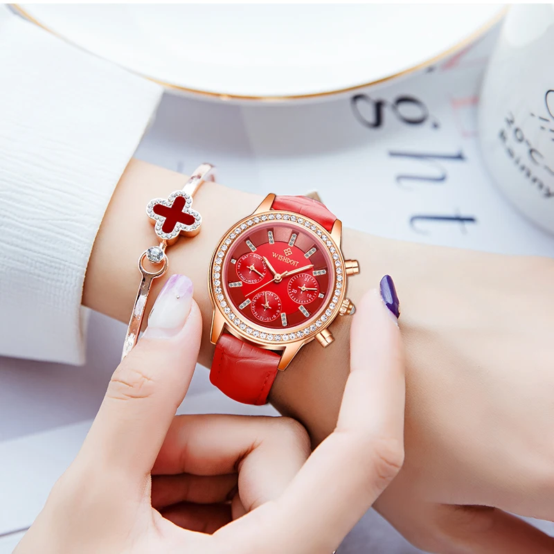 

WISHDOIT New Ladies Watch Rose Gold Top Luxury Brand Leather Watch Female Trend Fashion Waterproof Diamond Watch
