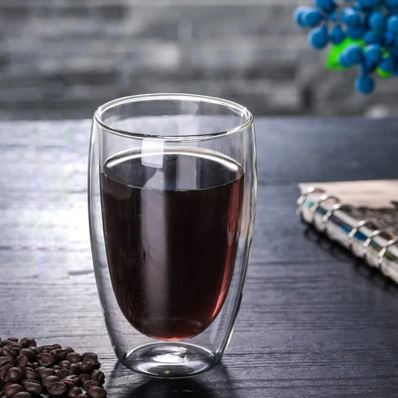 Прозрачная стеклянная кофейная чашка для молока виски чая пива двойная