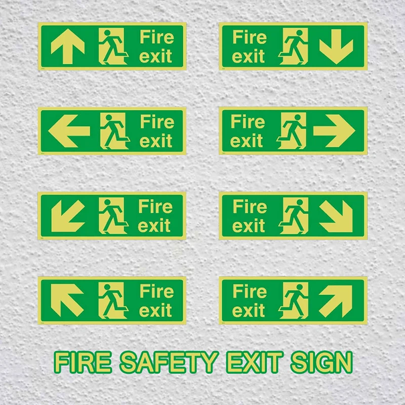 

8pcs/set Fire Exit Sign Emergency Luminous Sticker Warning Guidance Signage for Stairway Hallway Hotel Basement Night Vision