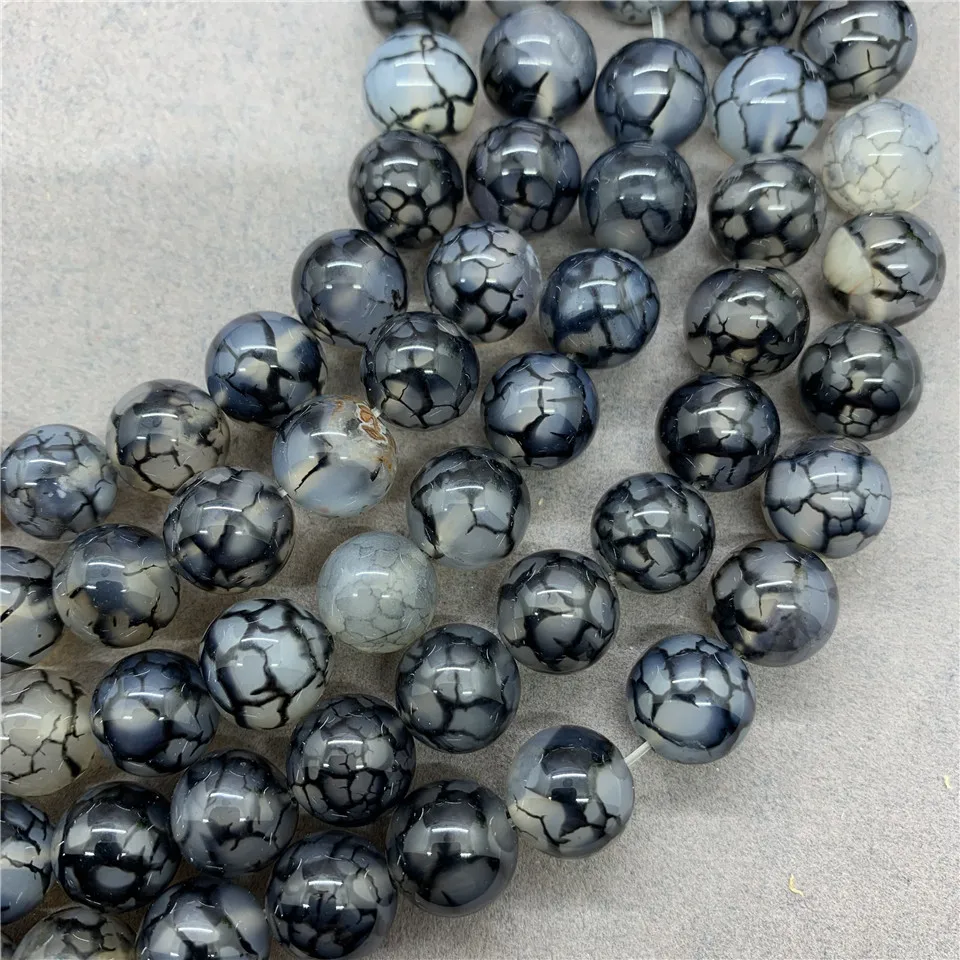 Black Scale Glaze Agate Beads 4-12mm Round Natural Loose Stone Bead Diy Bracelet | Украшения и аксессуары