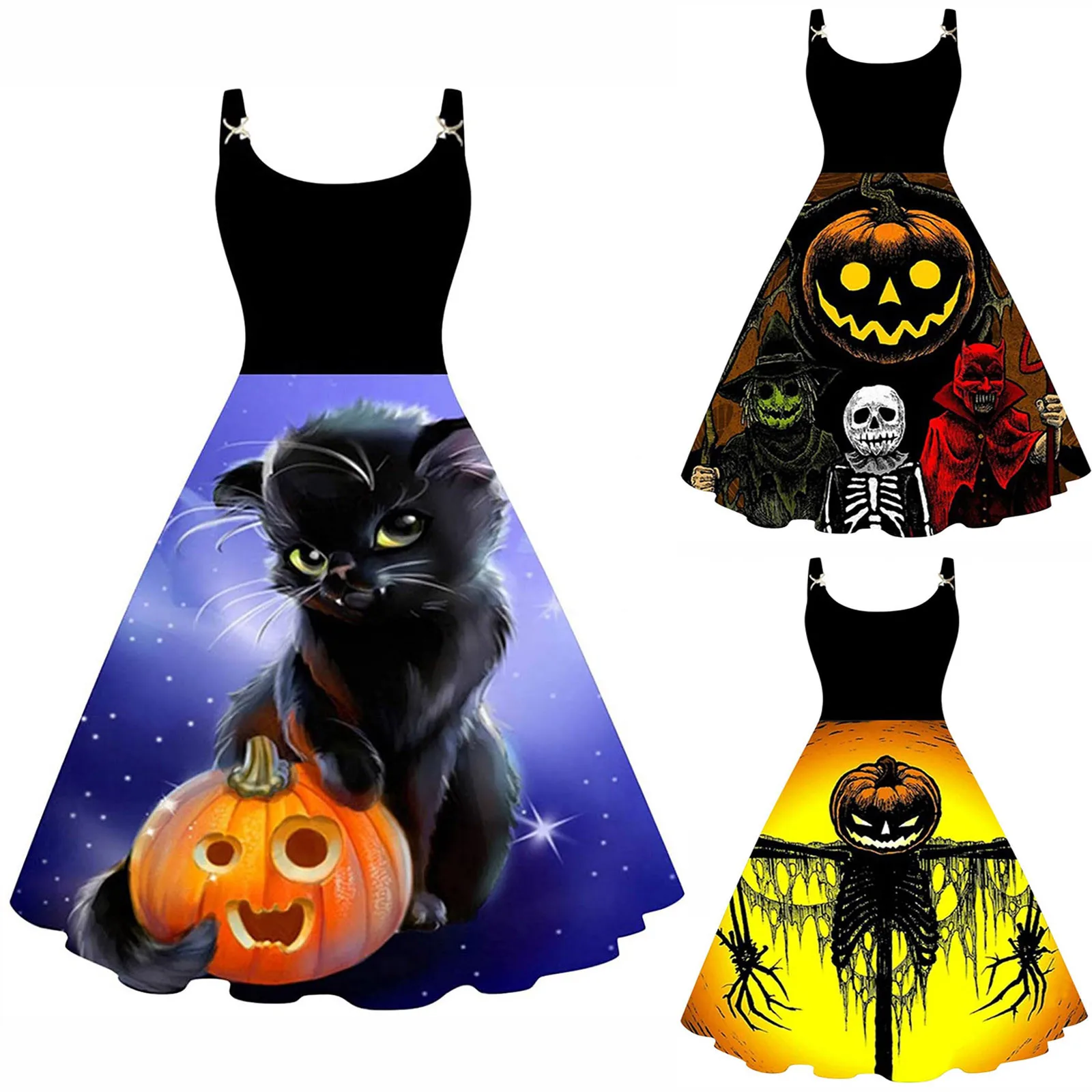 

Женское винтажное платье с круглым вырезом, без рукавов, с принтом