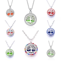 stainless steel tree of life aroma diffuser necklace crystal lockets perfume aromatherapy essential oils pendant necklace gift