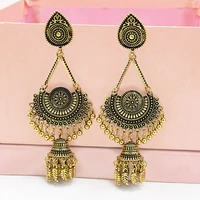 boho vintage indian jhumka big bells tassel drop earrings for women ethnic flower carved statement earring jewelry 2019