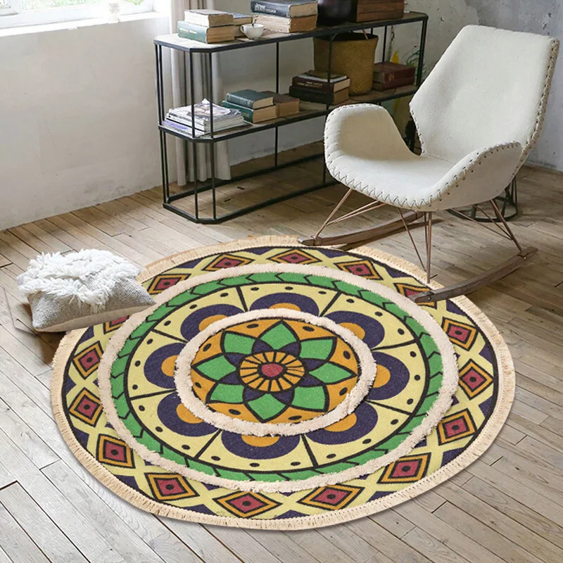 home boho decor nordic tassel bohemia handmade macrame cotton printed embroidered round carpet bedroom room door bath mat rug free global shipping