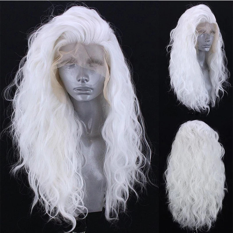 

White Synthetic Lace Front Wigs for Women High Temperature Fiber Synthetic Hair White Body Wave Cosplay Makeup Wigs