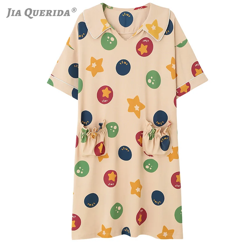 Женская ночная рубашка с короткими рукавами 100% хлопок v образным вырезом и