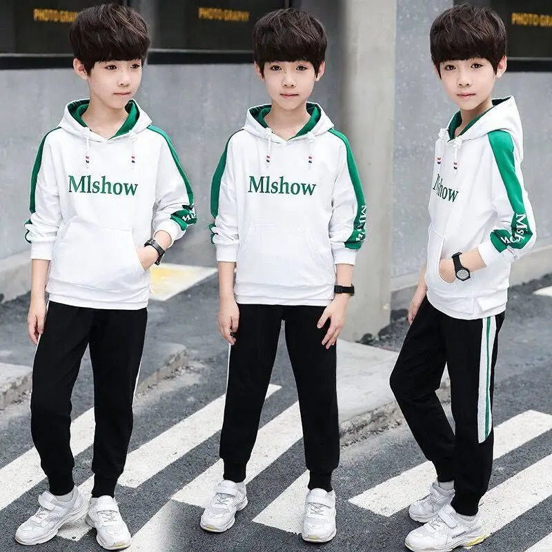 Fashion Letter Kids Sports Suit For Boys Clothes Set Spring Autumn Teen Outfits Long Sleeve Hooded Tops Pant 2pcs Child Clothing |
