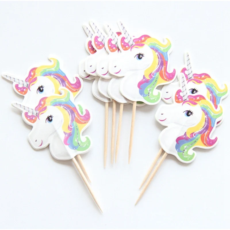 

24pcs/bag Cake Toppers Unicorn Birthday Party Baby Shower Wedding Cupcake Flag Home Party Cake Decoration Supplies
