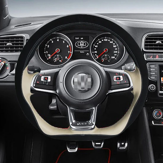 

For Volkswagen Golf GTI 2015-2018 Steering Wheel Cover DIY Hand-stitched Car Interior Case Top Leather