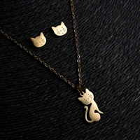 cat necklace and earring set cute jewelry set stainless steel necklace set women ladies necklacegold necklace for women