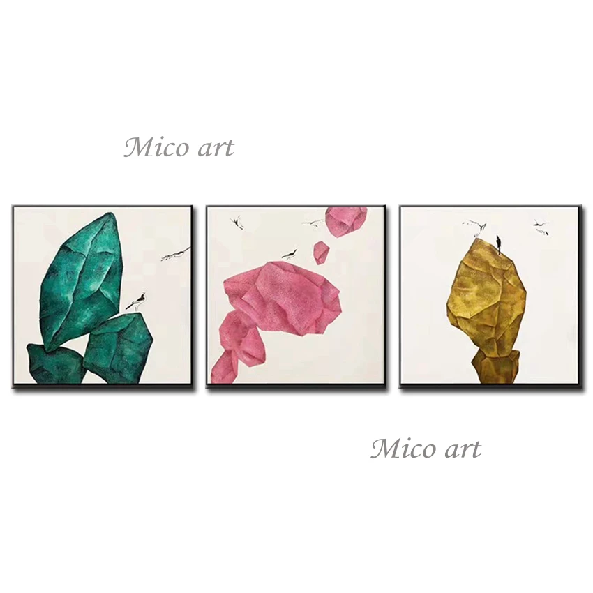 

New Design 3PCS Cartoon Stone Picture Art Oil Painting Handmade Canvas Wall Art Home Decoration Unframed Piece For Living Room