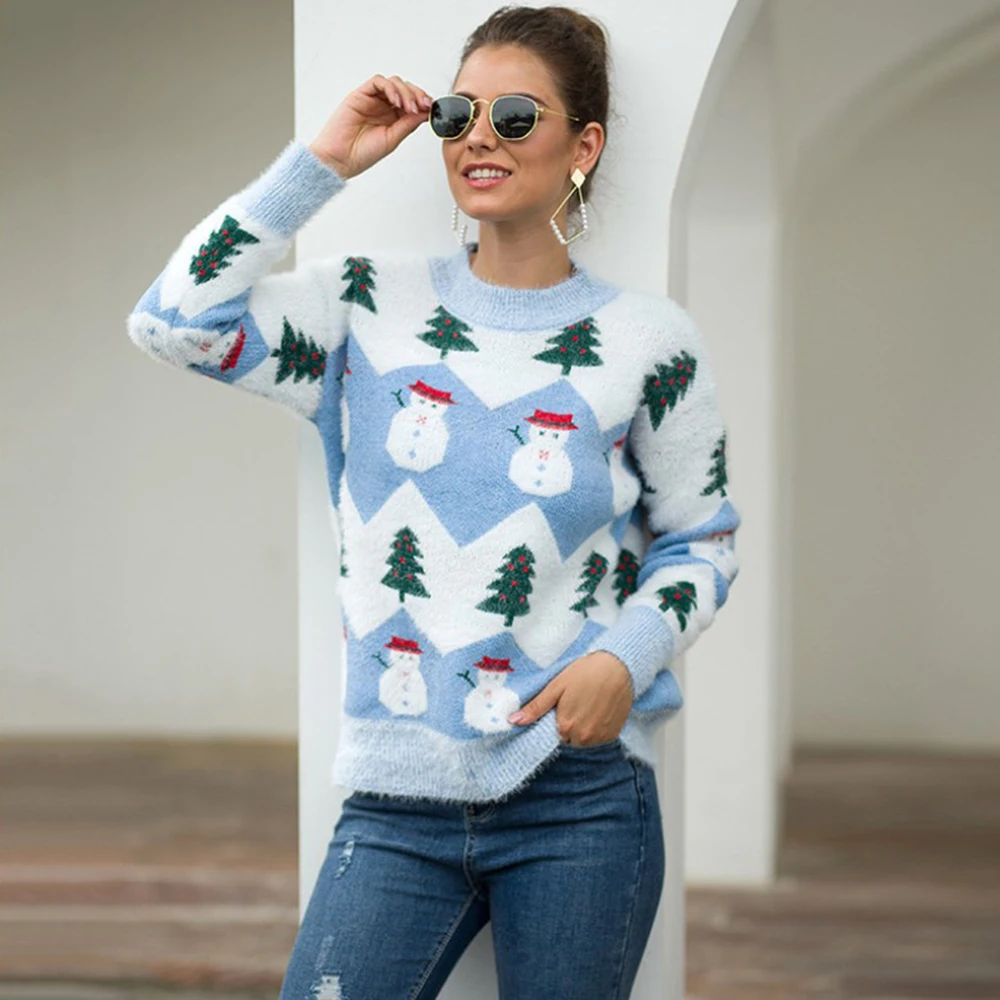 

2022 Fall Clothes For Women Sweaters Women Thick Warm Pullover Sweater Christmas Snowman Knitted Sweater Women Winter Clothes