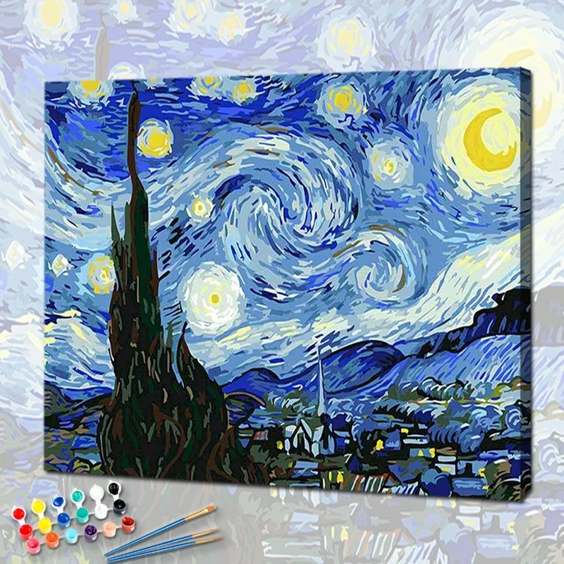 

Рамка для самостоятельного рисования по номерам Картина Ван Гога Звездное небо картина по номерам пейзаж настенная художественная акрилов...