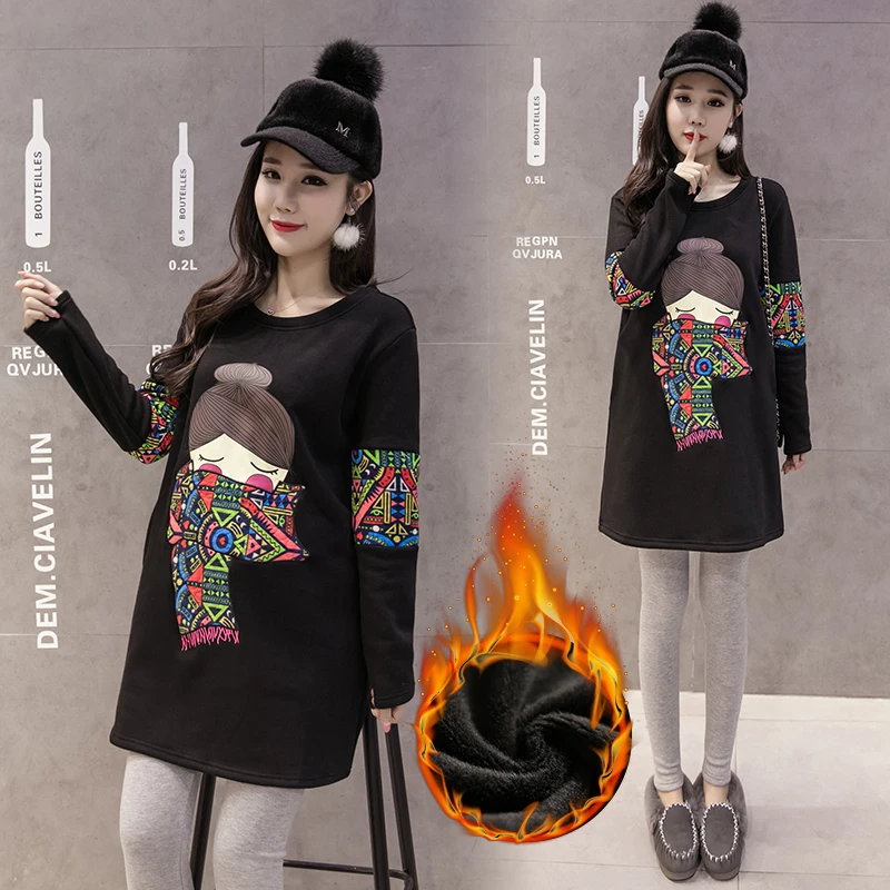 Толстовка для беременных с забавным мультяшным рисунком толстовки теплые на