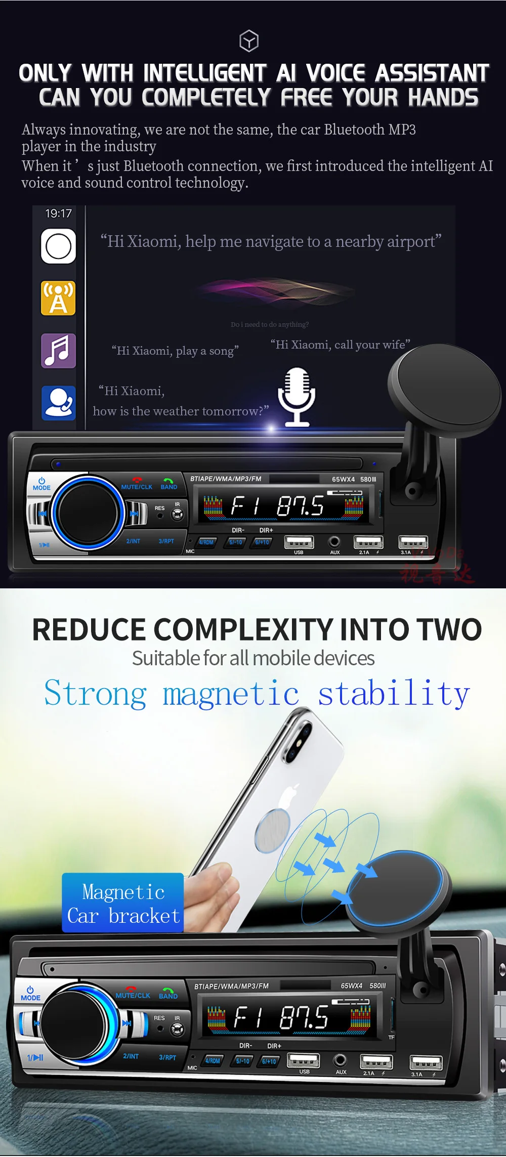 

New 12V Bluetooth Car Stereo FM Radio MP3 Audio Player 5V Charger USB&SD/AUX/APE/FLAC Car Electronics Subwoofer In-Dash 1