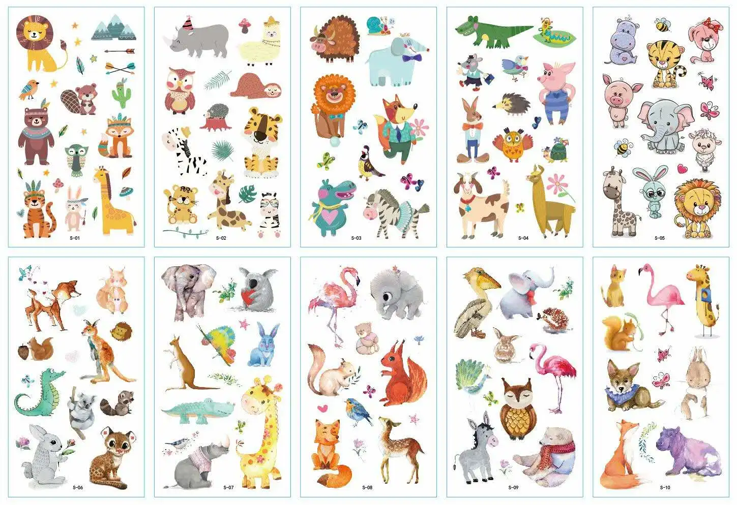 

10pcs Cartoon Forest Animals Lion Cute Temporary Tatoo Sticker Waterproof Fake Tattoo Hand Foot Tattoos Deer for Kids Children