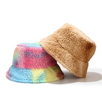 brand new faux fur winter panama hats women outdoor sunscreen bucket hat female fashion tie dyed basin cap sun caps teddy